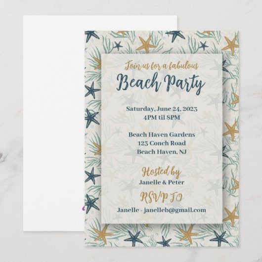 Summer Beach Party Einladung (Vorne/Hinten)