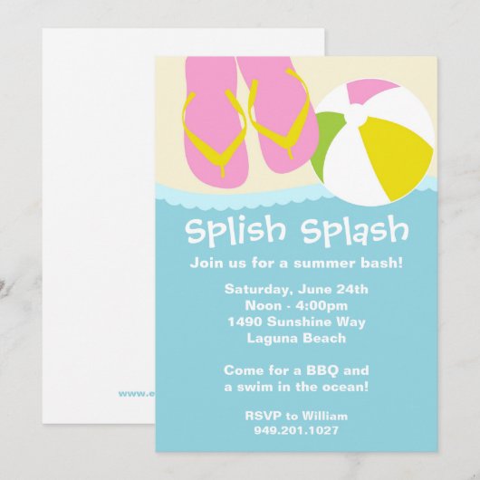 Summer Beach Party Einladung (Vorne/Hinten)