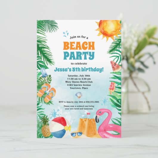 Summer Beach Party Einladung (Stehend Vorderseite)