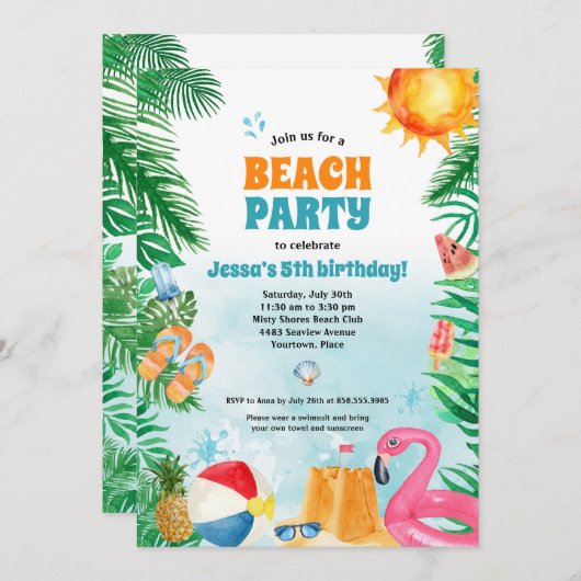 Summer Beach Party Einladung (Vorne/Hinten)