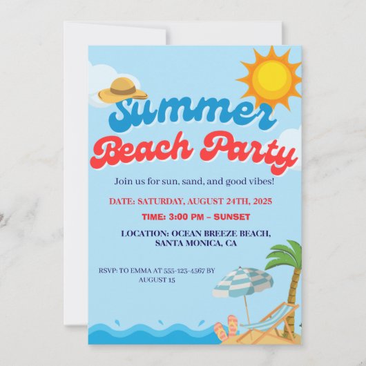 SUMMER BEACH PARTY INVITE EINLADUNG (Vorderseite)