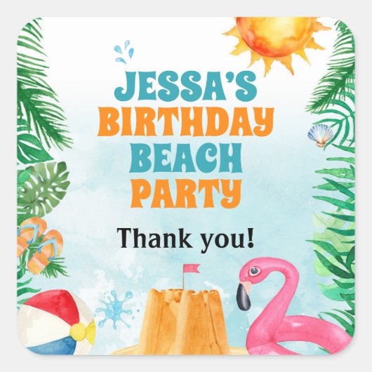 Summer Beach Party Quadratischer Aufkleber (Vorderseite)