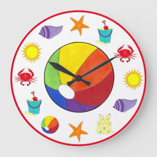 Summer Beach Partys Sandcastle Starfish Beachball Große Wanduhr