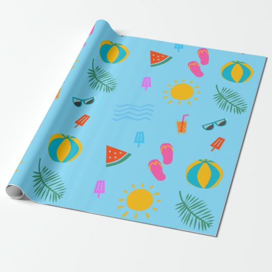 Summer Beach Pattern Geburtstagskorb Geschenkpapier (Ungerollt)
