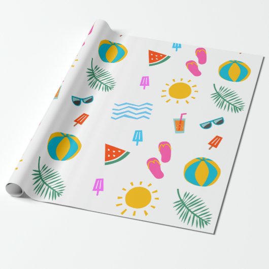 Summer Beach Pattern Geburtstagskorb Geschenkpapier (Ungerollt)