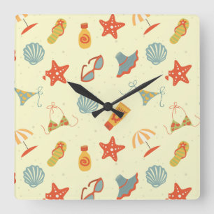 Summer Beach Pattern Quadratische Wanduhr
