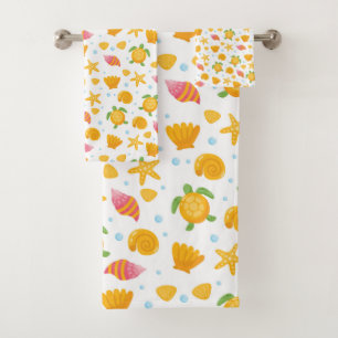 Summer Beach Pattern Seashells Ocean Life Starfish Badhandtuch Set