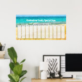 Summer Beach Perpetual Birthday Calendar Poster (Heimbüro)