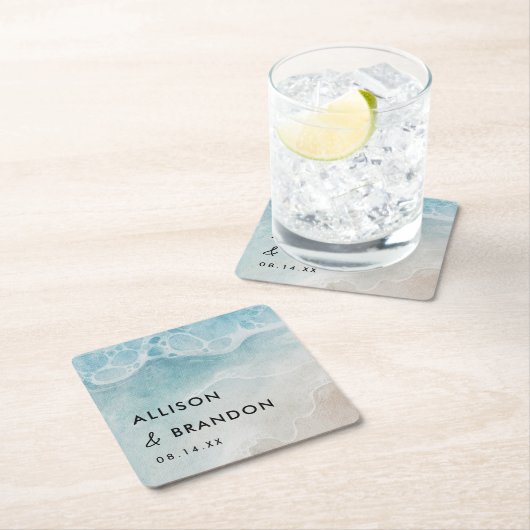 Summer Beach Personalisiert Hochzeit Rechteckiger Pappuntersetzer (Vor Ort)