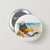 Summer Beach Picnic Watercolor Illustration - Vibr Button (Vorne & Hinten)