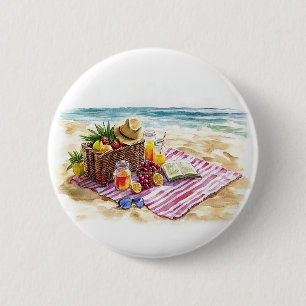 Summer Beach Picnic Watercolor Illustration - Vibr Button