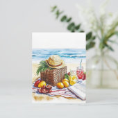Summer Beach Picnic Watercolor Illustration - Vibr Postkarte (Stehend Vorderseite)
