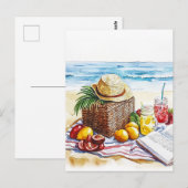 Summer Beach Picnic Watercolor Illustration - Vibr Postkarte (Vorne/Hinten)