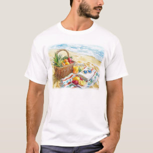 Summer Beach Picnic Watercolor Illustration - Vibr T-Shirt