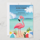 Summer Beach Pink Flamingo Baby Dusche Einladung (Vorderseite)