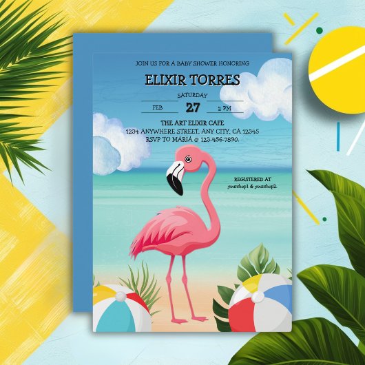 Summer Beach Pink Flamingo Baby Dusche Einladung