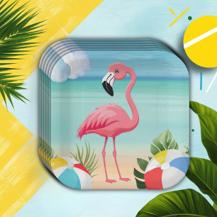 Summer Beach Pink Flamingo Baby Dusche Pappteller