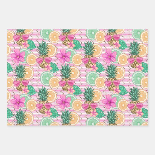 Summer Beach Pink Flamingos Ananas Lemons Geschenkpapier Set (Vorderseite 2)