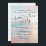 Summer Beach Pink Sunset Tropical 16. Geburtstag Einladung<br><div class="desc">Ein atemberaubender, schick rosa und türkisfarbener Strandsonnenuntergang am Ozean mit goldgelben Palmenblättern aus der Rose und zartem Gradienten-Overlay-Hintergrund zu einem Sommerthema, die zum 16. Geburtstag einlädt. Alle Formulierungen können für jedes Alter Geburtstag oder Feiern geändert werden, und es gibt Platz auf der Rückseite für optionale Kleidung, Wegbeschreibung oder Parkinformationen. Die...</div>