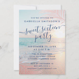 Summer Beach Pink Sunset Tropical 16. Geburtstag Einladung