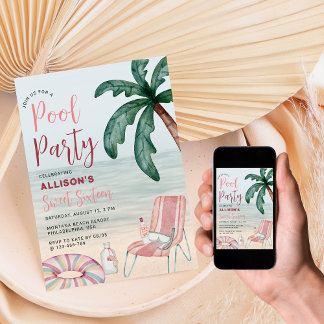 Summer Beach Pool Party 16 . Geburtstag Einladung