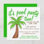 Summer Beach Pool Party Green Palm Tree Einladung (Vorne/Hinten)