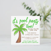 Summer Beach Pool Party Green Palm Tree Einladung (Stehend Vorderseite)
