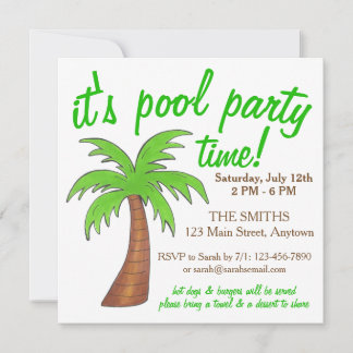 Summer Beach Pool Party Green Palm Tree Einladung