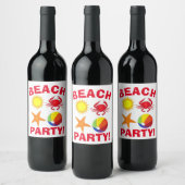 Summer Beach Pool Party Sun Beachball Crab Weinetikett (Flaschen)
