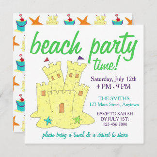 Summer Beach Pool Partys Sandcastle Starfish Einladung