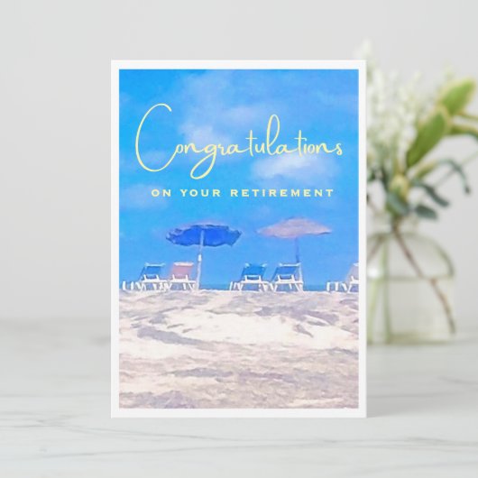 Summer Beach Retirement Congratulations Card (Stehend Vorderseite)