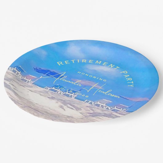 Summer Beach Retirement Party Pappteller (Schrägansicht)