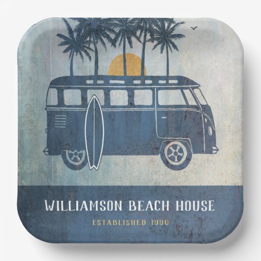 Summer Beach Retro Surf Van Family Pappteller (Vorderseite)