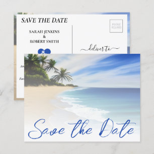 Summer Beach Sand Palm Tree Hochzeit retten das Da Postkarte