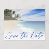 Summer Beach Sand Palm Tree Hochzeit retten das Da Postkarte (Vorderseite)