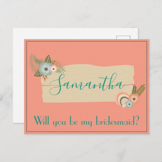 Summer Beach Seashell Bridesmaid Vorschlag Postkarte (Vorne/Hinten)