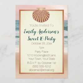 Summer Beach Seashell Pink Sunset Sweet 16 Einladung