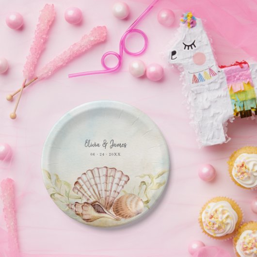 Summer Beach Seashell Tropical Wedding Pappteller (Party)