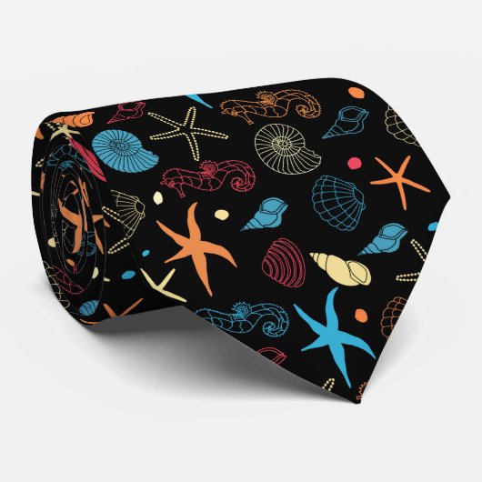 Summer Beach Seashells Seepferd Starfish Krawatte (Gerollt)