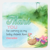 Summer Beach Sonnenbrille und Mocktail Danke Quadratischer Aufkleber (Vorderseite)