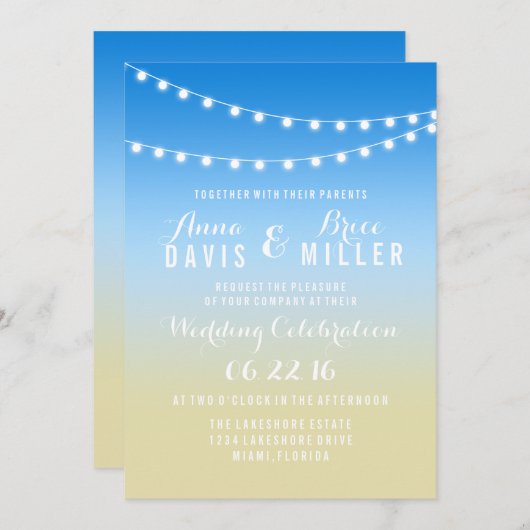 Summer Beach String Light Wedites Einladung (Vorne/Hinten)