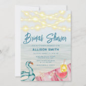 Summer Beach String Lights Flamingo Brautparty Einladung (Vorderseite)