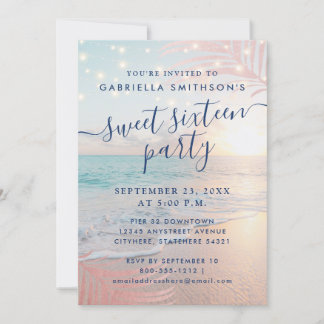 Summer Beach Stringlights Sweet 16 Geburtstag Einladung