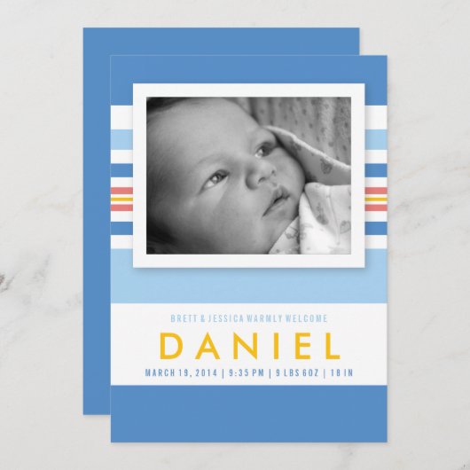 Summer Beach Stripes Baby Foto Geburtsankündigung Ankündigung (Vorne/Hinten)
