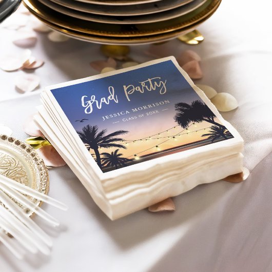 Summer Beach Sunset Palm Tree Graduation Party Serviette