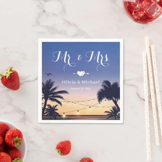 Summer Beach Sunset Palm Tree Mr. und Mrs. Wedding Serviette (Beispiel)