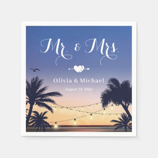 Summer Beach Sunset Palm Tree Mr. und Mrs. Wedding Serviette (Vorderseite)