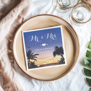 Summer Beach Sunset Palm Tree Mr. und Mrs. Wedding Serviette