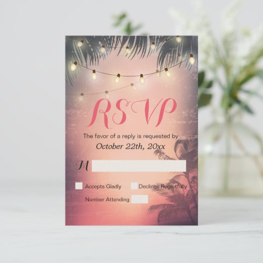 Summer Beach Sunset & String Light UAWG Repcard RSVP Karte (Stehend Vorderseite)