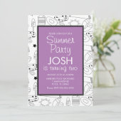 Summer Beach Thema Doodle Geburtstagsparty Einladung (Stehend Vorderseite)